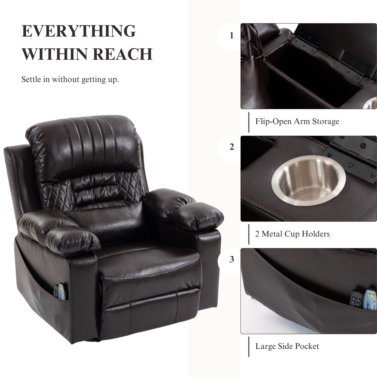 Triple Motor Power Lift Recliner Chair for Elderly, Lay Flat Recliner with Adjustable Headrest, Vibration Massage and Lumbar Heat, Flip-Open Arm Storage, Cup Holders
