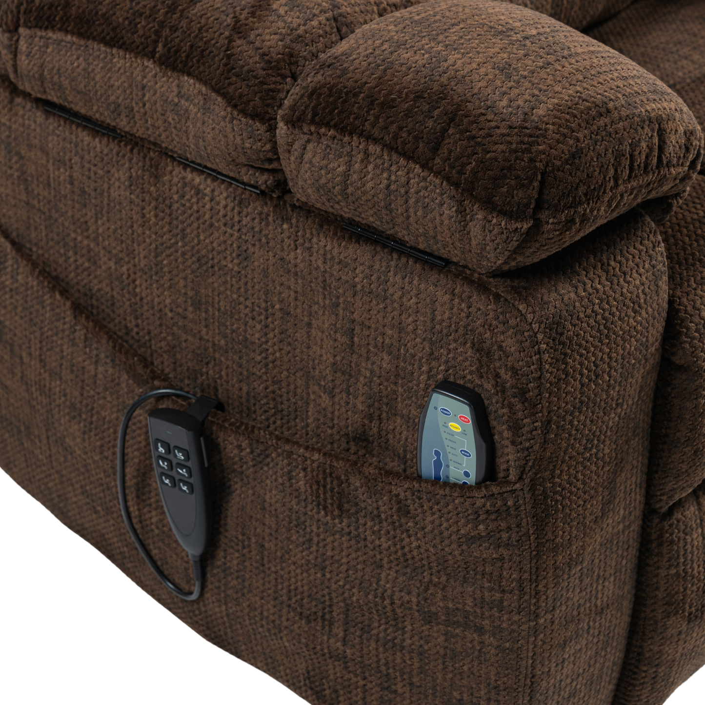 JUUXO Zenova 3-Motor Lift Chair, Zero Gravity Lay Flat Recliner with Heat & Massage - 400 lb - Dark Brown Chenille