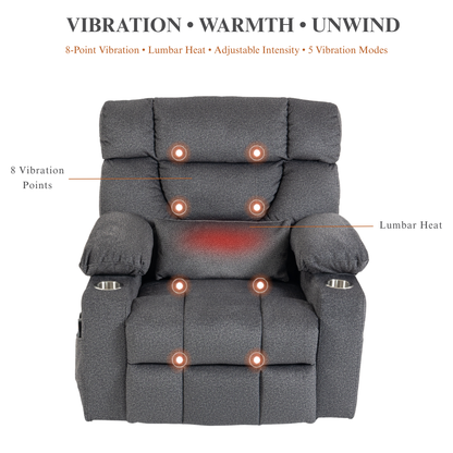 Triple Motor Power Lift Recliner Chair for Elderly, Lay Flat Recliner with Adjustable Headrest, Vibration Massage and Lumbar Heat, Flip-Open Arm Storage, Cup Holders