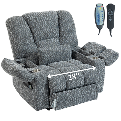JUUXO Big Tall Man 500 lbs Recliners Power Lift Chair with Heat & Massage - USB & Type C Charging - Heather Grey Chenille