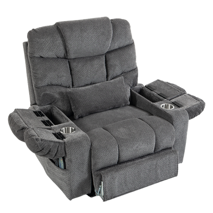 JUUXO Big Tall Man 500 lbs Recliners Power Lift Chair with Heat & Massage - USB & Type C Charging - Stone Gray Chenille