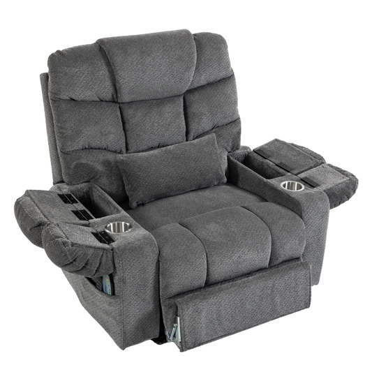JUUXO Big Tall Man 500 lbs Recliners Power Lift Chair with Heat & Massage - USB & Type C Charging - Stone Gray Chenille