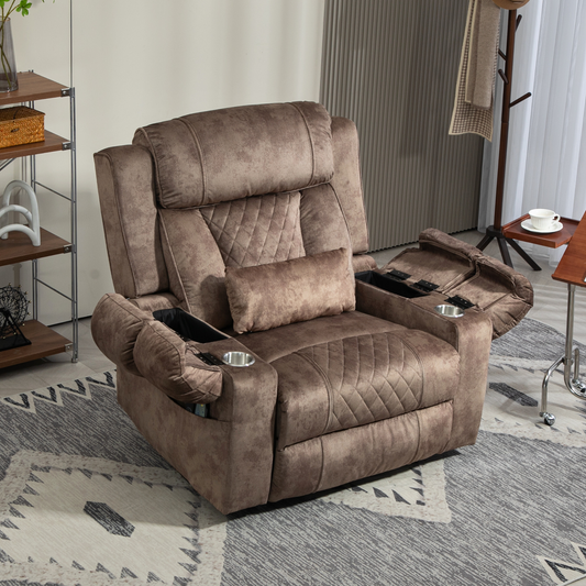 JUUXO Maximus Big Man Recliners Power Lift Chair with Heat & Massage - USB & Type C Charging- 400 lbs Capacity - Light Brown Velvet