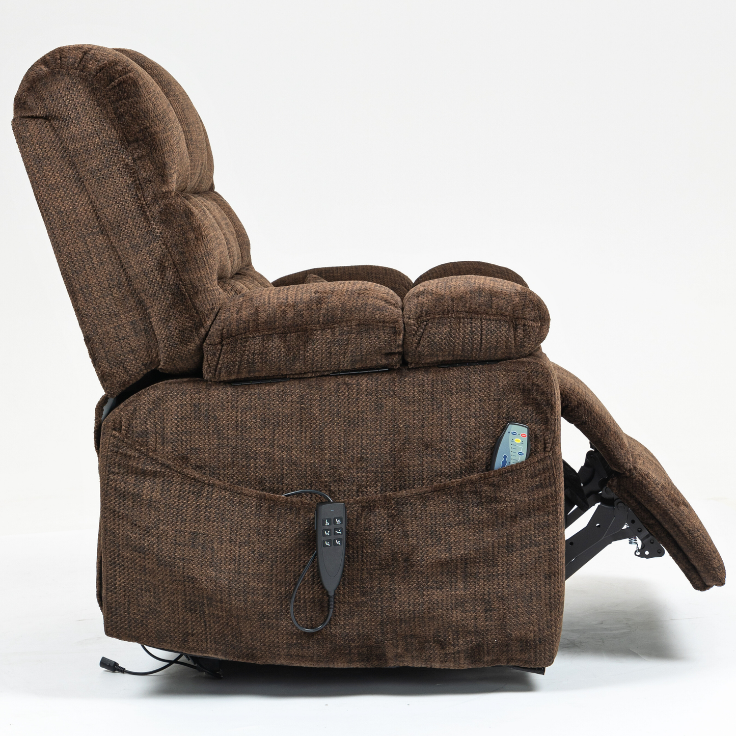 JUUXO Zenova 3-Motor Lift Chair, Zero Gravity Lay Flat Recliner with Heat & Massage - 400 lb - Dark Brown Chenille