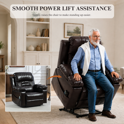 Triple Motor Power Lift Recliner Chair for Elderly, Lay Flat Recliner with Adjustable Headrest, Vibration Massage and Lumbar Heat, Flip-Open Arm Storage, Cup Holders