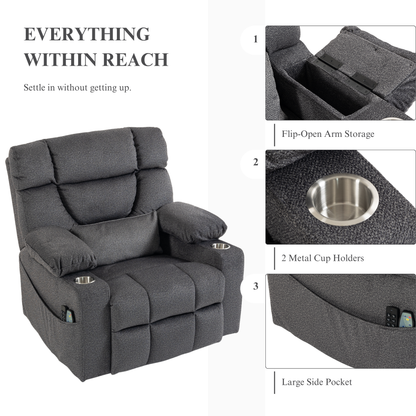 Triple Motor Power Lift Recliner Chair for Elderly, Lay Flat Recliner with Adjustable Headrest, Vibration Massage and Lumbar Heat, Flip-Open Arm Storage, Cup Holders