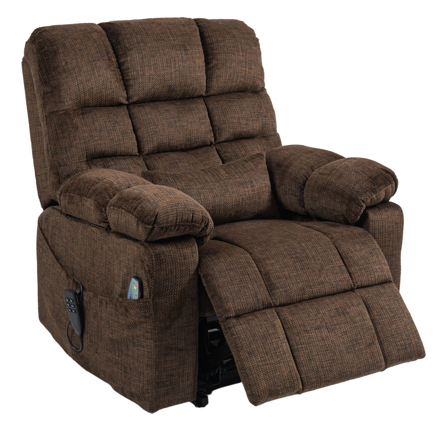 JUUXO Zenova 3-Motor Lift Chair, Zero Gravity Lay Flat Recliner with Heat & Massage - 400 lb - Dark Brown Chenille