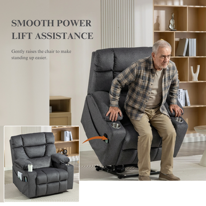 Triple Motor Power Lift Recliner Chair for Elderly, Lay Flat Recliner with Adjustable Headrest, Vibration Massage and Lumbar Heat, Flip-Open Arm Storage, Cup Holders