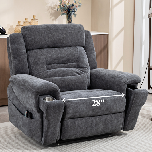 Big Man Recliners Power Lift Chair with Heat Massage, Cup Holder & Wireless Phone Charger, USB Type C Charging- 400 lbs Capacity - Greyish Blue