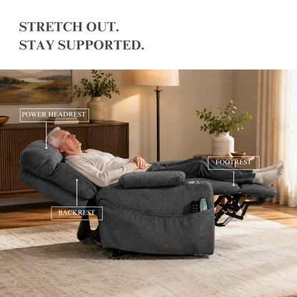 Triple Motor Power Lift Recliner Chair for Elderly, Lay Flat Recliner with Adjustable Headrest, Vibration Massage and Lumbar Heat, Flip-Open Arm Storage, Cup Holders