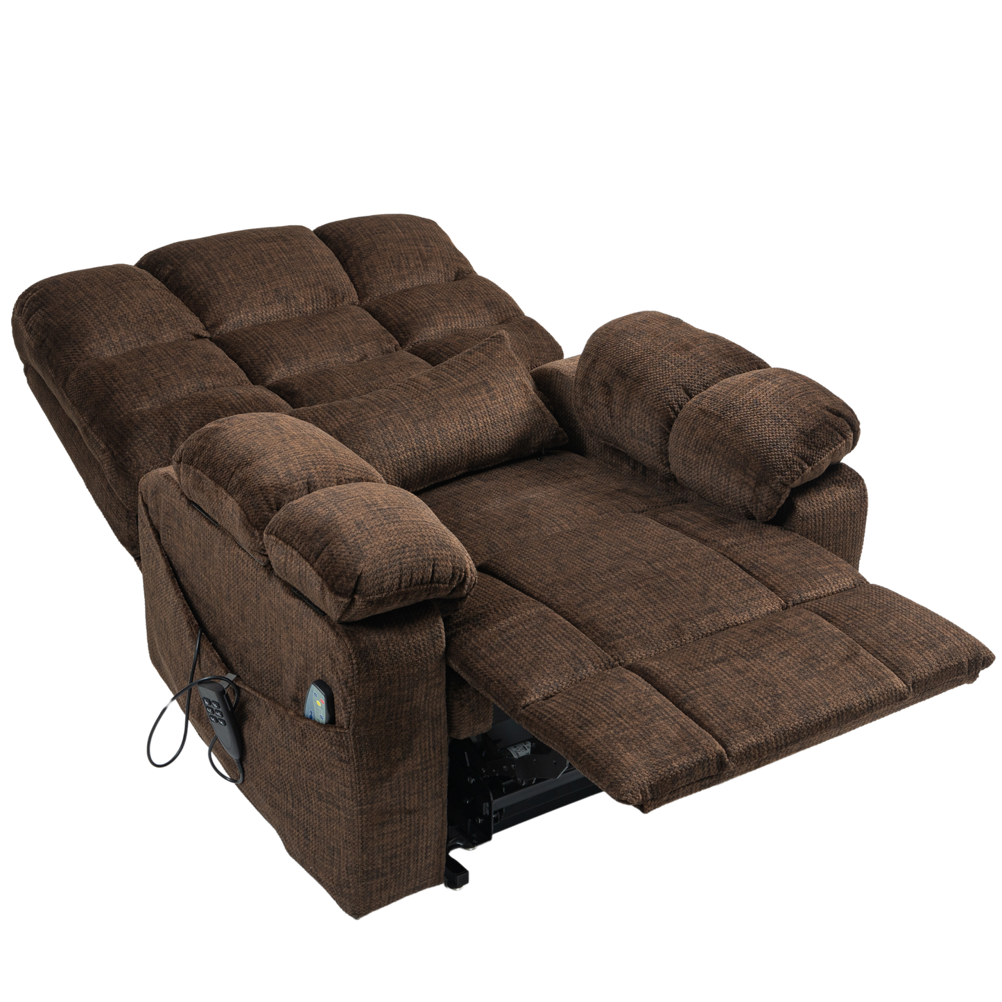 JUUXO Zenova 3-Motor Lift Chair, Zero Gravity Lay Flat Recliner with Heat & Massage - 400 lb - Dark Brown Chenille