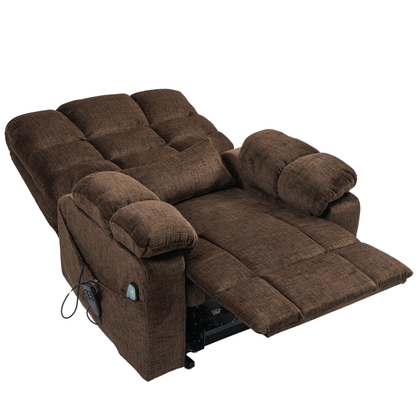 JUUXO Zenova 3-Motor Lift Chair, Zero Gravity Lay Flat Recliner with Heat & Massage - 400 lb - Dark Brown Chenille
