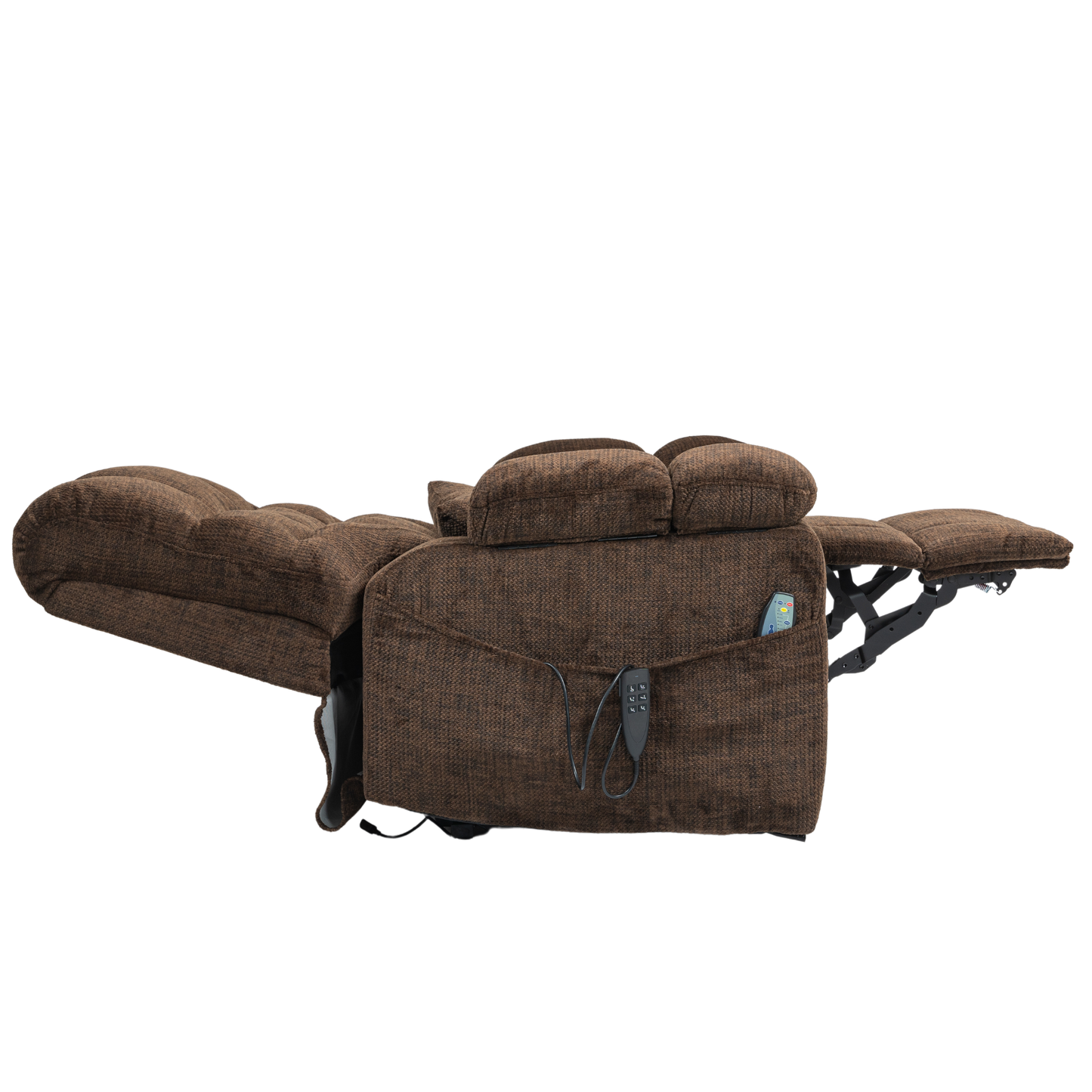 JUUXO Zenova 3-Motor Lift Chair, Zero Gravity Lay Flat Recliner with Heat & Massage - 400 lb - Dark Brown Chenille