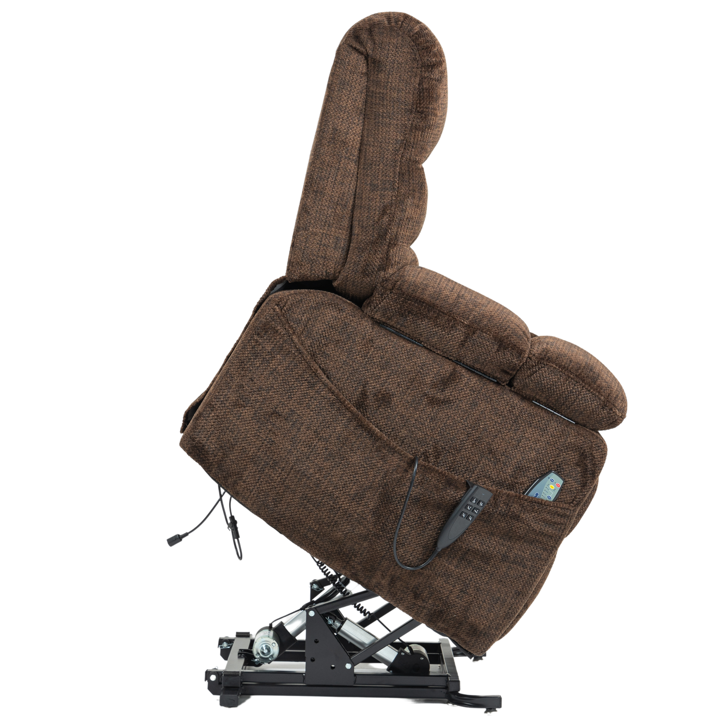 JUUXO Zenova 3-Motor Lift Chair, Zero Gravity Lay Flat Recliner with Heat & Massage - 400 lb - Dark Brown Chenille
