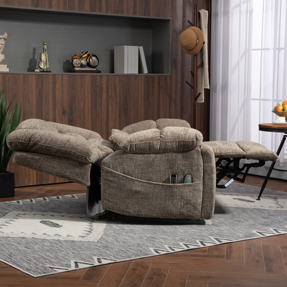 JUUXO Majesty 2.0 Oversized 4-Motor Lay Flat Lift Recliner Chair with Heat & Massage - 400 lb - Taupe Chenille