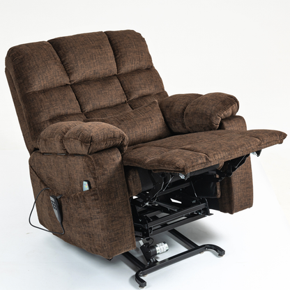 JUUXO Zenova 3-Motor Lift Chair, Zero Gravity Lay Flat Recliner with Heat & Massage - 400 lb - Dark Brown Chenille