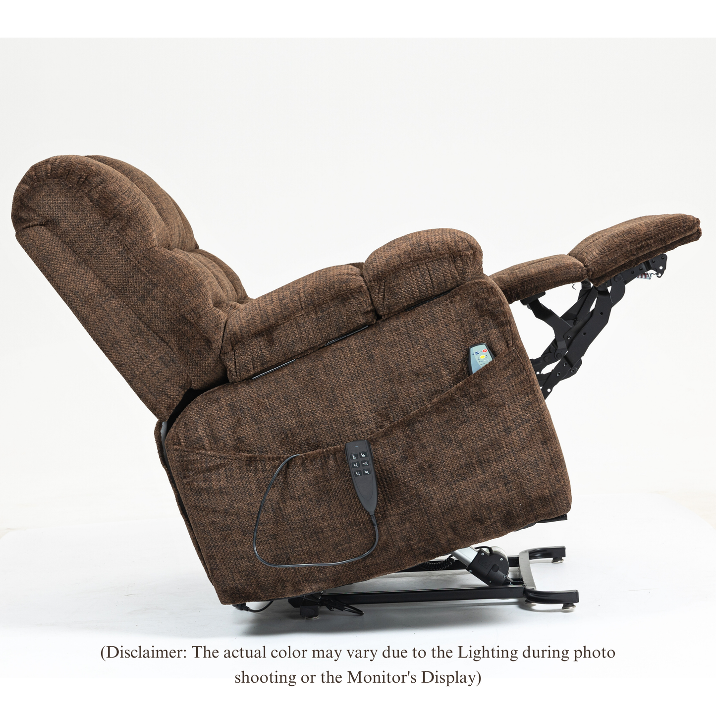 JUUXO Zenova 3-Motor Lift Chair, Zero Gravity Lay Flat Recliner with Heat & Massage - 400 lb - Dark Brown Chenille