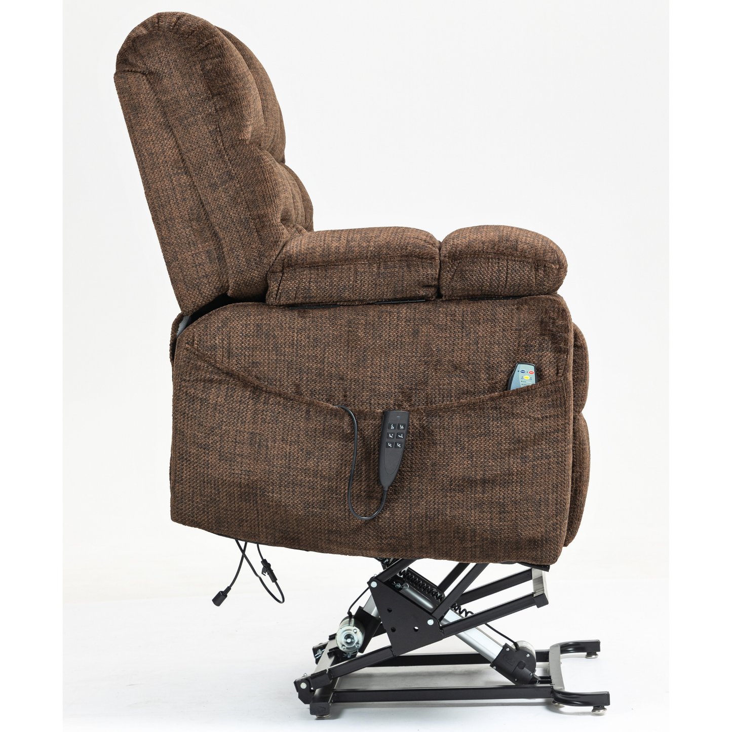 JUUXO Zenova 3-Motor Lift Chair, Zero Gravity Lay Flat Recliner with Heat & Massage - 400 lb - Dark Brown Chenille