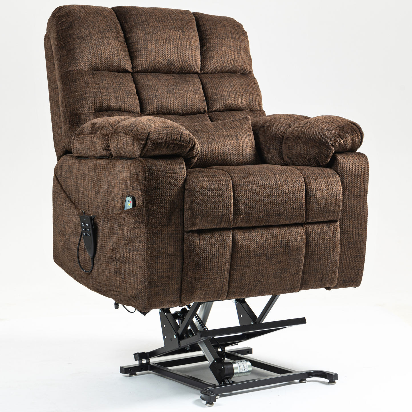 JUUXO Zenova 3-Motor Lift Chair, Zero Gravity Lay Flat Recliner with Heat & Massage - 400 lb - Dark Brown Chenille