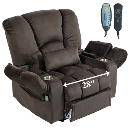 JUUXO Big Tall Man 500 lbs Recliners Power Lift Chair with Heat & Massage - USB & Type C Charging - Brown Velvet