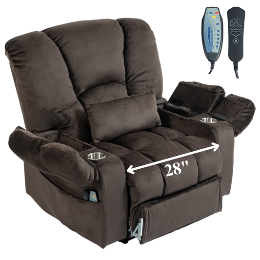 JUUXO Big Tall Man 500 lbs Recliners Power Lift Chair with Heat & Massage - USB & Type C Charging - Brown Velvet