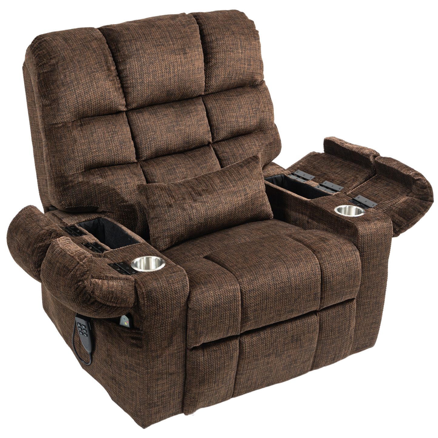 JUUXO Zenova 3-Motor Lift Chair, Zero Gravity Lay Flat Recliner with Heat & Massage - 400 lb - Dark Brown Chenille