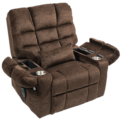 JUUXO Zenova 3-Motor Lift Chair, Zero Gravity Lay Flat Recliner with Heat & Massage - 400 lb - Dark Brown Chenille