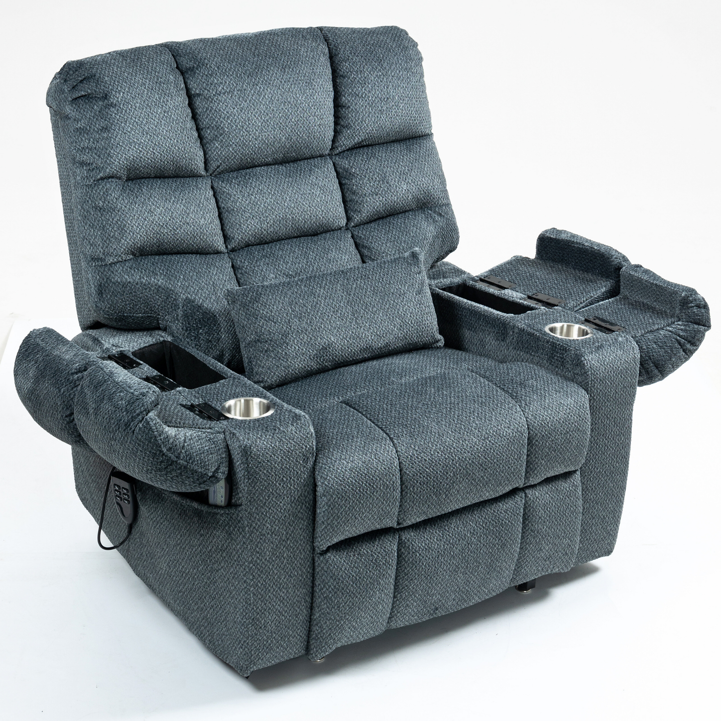 JUUXO Zenova 3-Motor Lift Chair, Zero Gravity Lay Flat Recliner with Heat & Massage - 400 lb - Slate Blue Chenille