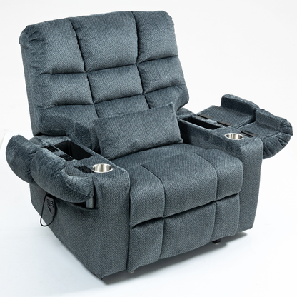JUUXO Zenova 3-Motor Lift Chair, Zero Gravity Lay Flat Recliner with Heat & Massage - 400 lb - Slate Blue Chenille
