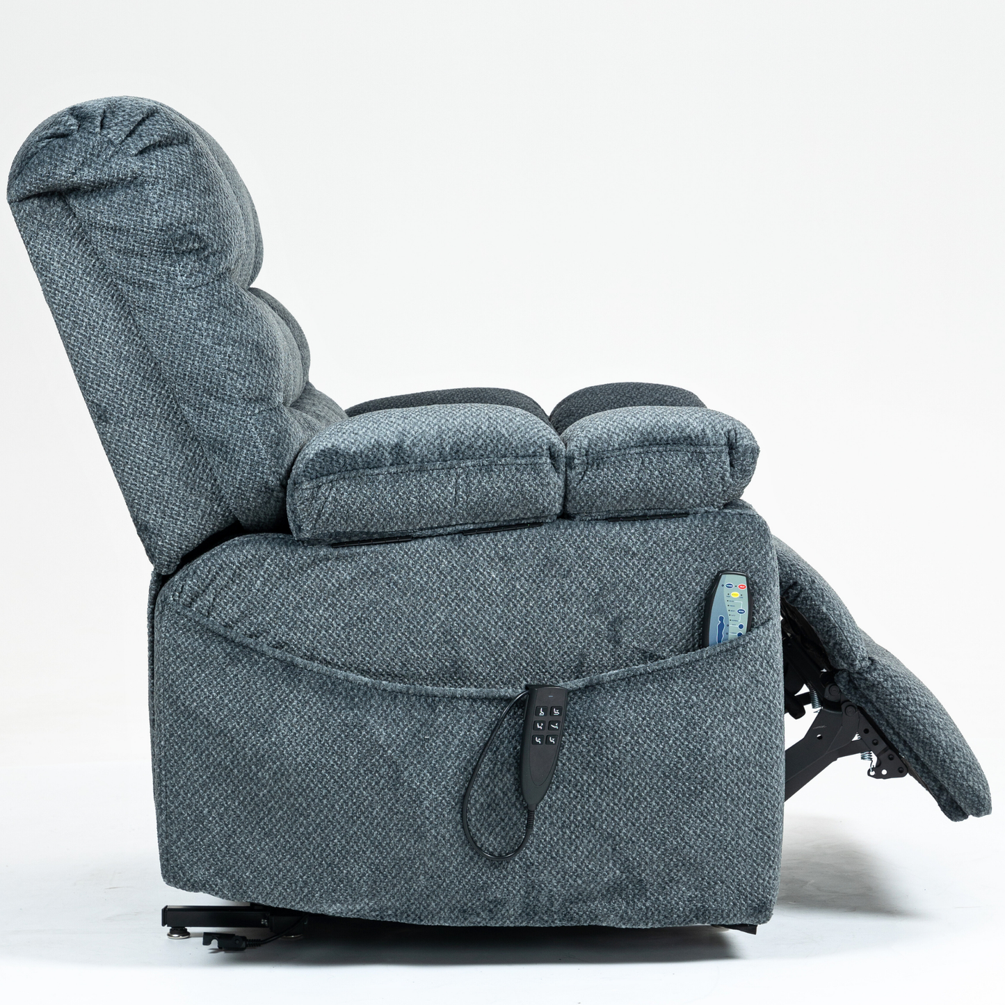 JUUXO Zenova 3-Motor Lift Chair, Zero Gravity Lay Flat Recliner with Heat & Massage - 400 lb - Slate Blue Chenille