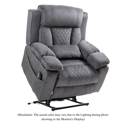 JUUXO Maximus Big Man Recliners Power Lift Chair with Heat & Massage - USB & Type C Charging- 400 lbs Capacity - Grey Chenille