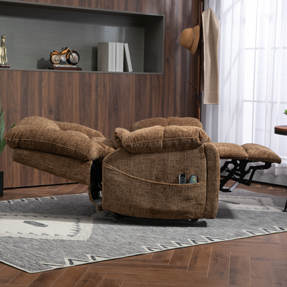 JUUXO Majesty 2.0 Oversized 4-Motor Lay Flat Lift Recliner Chair with Heat & Massage - 400 lb - Brown Chenille