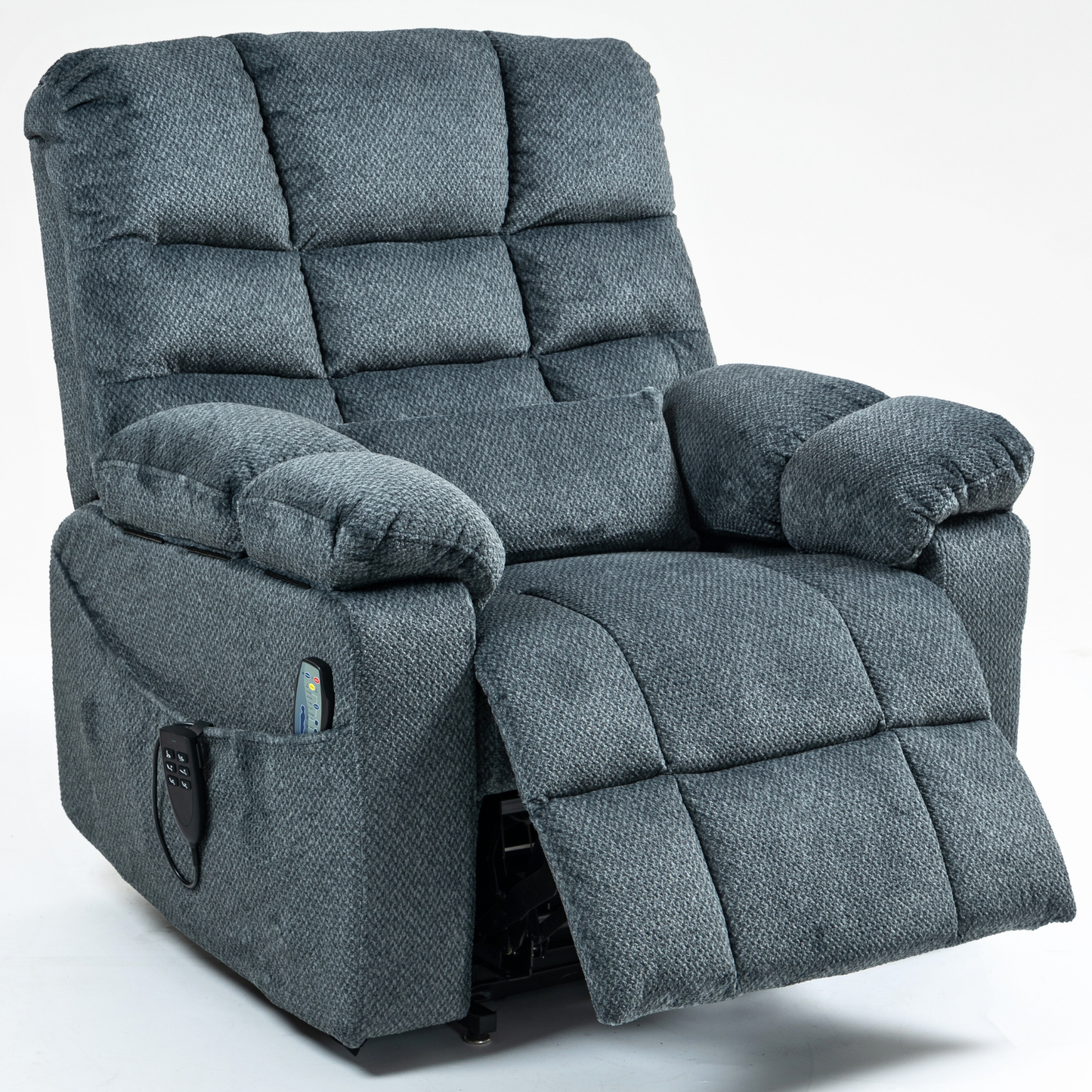 JUUXO Zenova 3-Motor Lift Chair, Zero Gravity Lay Flat Recliner with Heat & Massage - 400 lb - Slate Blue Chenille