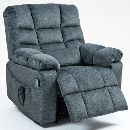 JUUXO Zenova 3-Motor Lift Chair, Zero Gravity Lay Flat Recliner with Heat & Massage - 400 lb - Slate Blue Chenille
