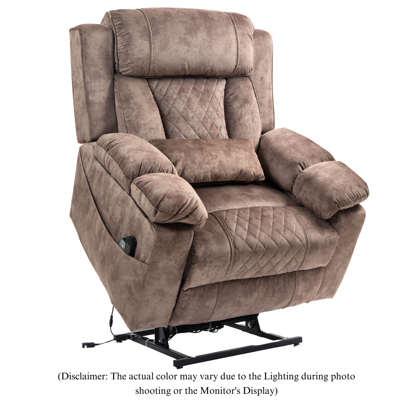 JUUXO Maximus Big Man Recliners Power Lift Chair with Heat & Massage - USB & Type C Charging- 400 lbs Capacity - Light Brown Velvet