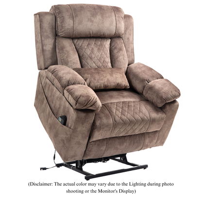 JUUXO Maximus Big Man Recliners Power Lift Chair with Heat & Massage - USB & Type C Charging- 400 lbs Capacity - Light Brown Velvet