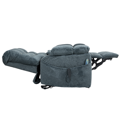 JUUXO Zenova 3-Motor Lift Chair, Zero Gravity Lay Flat Recliner with Heat & Massage - 400 lb - Slate Blue Chenille