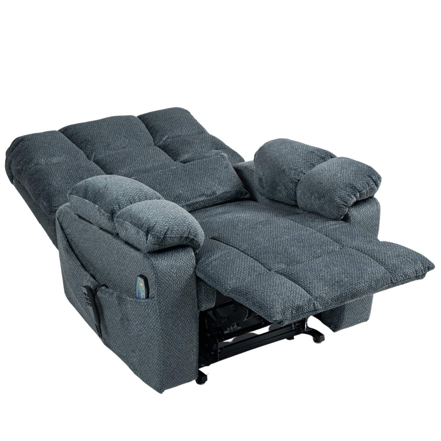 JUUXO Zenova 3-Motor Lift Chair, Zero Gravity Lay Flat Recliner with Heat & Massage - 400 lb - Slate Blue Chenille