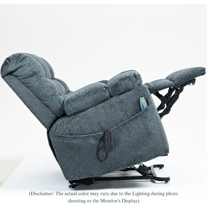 JUUXO Zenova 3-Motor Lift Chair, Zero Gravity Lay Flat Recliner with Heat & Massage - 400 lb - Slate Blue Chenille
