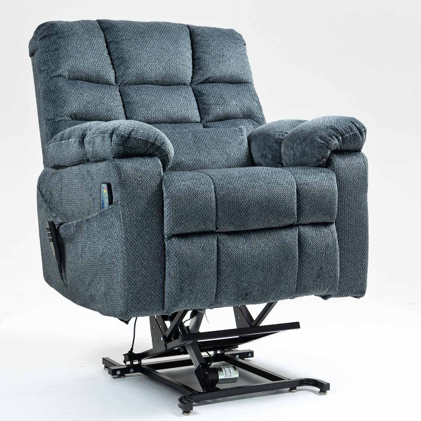 JUUXO Zenova 3-Motor Lift Chair, Zero Gravity Lay Flat Recliner with Heat & Massage - 400 lb - Slate Blue Chenille