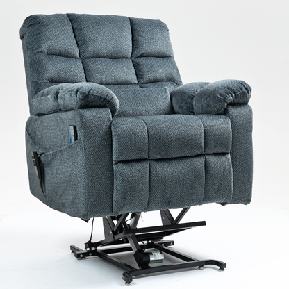 JUUXO Zenova 3-Motor Lift Chair, Zero Gravity Lay Flat Recliner with Heat & Massage - 400 lb - Slate Blue Chenille