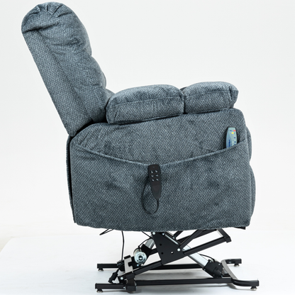 JUUXO Zenova 3-Motor Lift Chair, Zero Gravity Lay Flat Recliner with Heat & Massage - 400 lb - Slate Blue Chenille