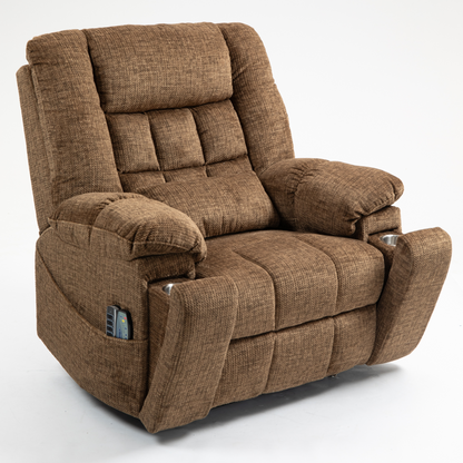 JUUXO Majesty 2.0 Oversized 4-Motor Lay Flat Lift Recliner Chair with Heat & Massage - 400 lb - Brown Chenille