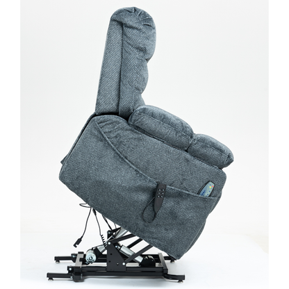 JUUXO Zenova 3-Motor Lift Chair, Zero Gravity Lay Flat Recliner with Heat & Massage - 400 lb - Slate Blue Chenille