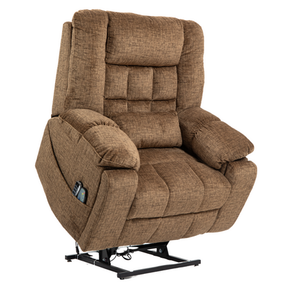 JUUXO Majesty 2.0 Oversized 4-Motor Lay Flat Lift Recliner Chair with Heat & Massage - 400 lb - Brown Chenille