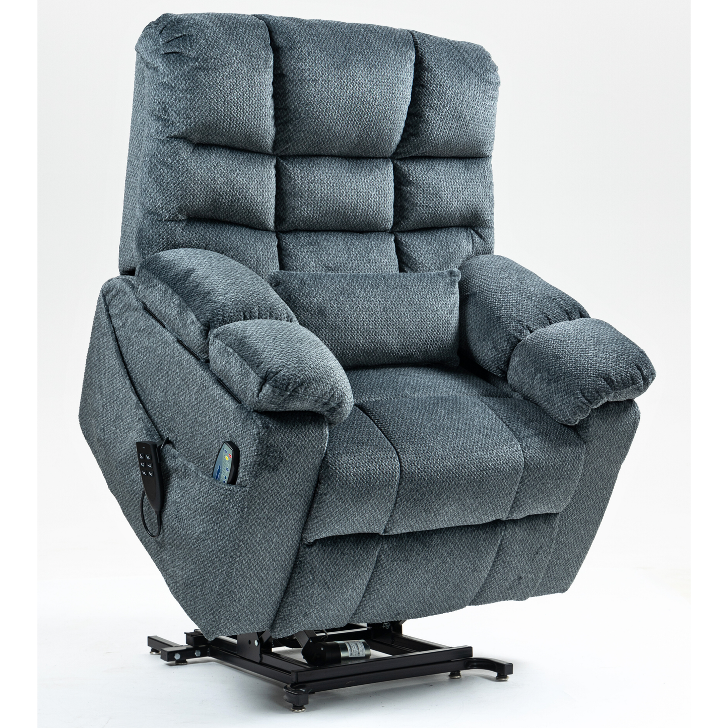 JUUXO Zenova 3-Motor Lift Chair, Zero Gravity Lay Flat Recliner with Heat & Massage - 400 lb - Slate Blue Chenille