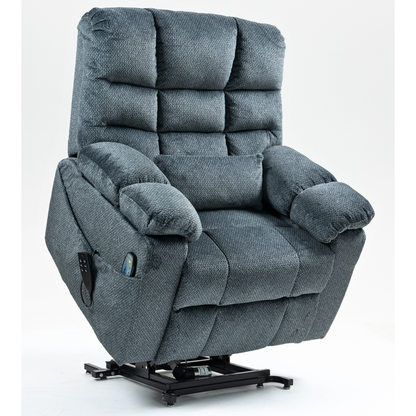 JUUXO Zenova 3-Motor Lift Chair, Zero Gravity Lay Flat Recliner with Heat & Massage - 400 lb - Slate Blue Chenille