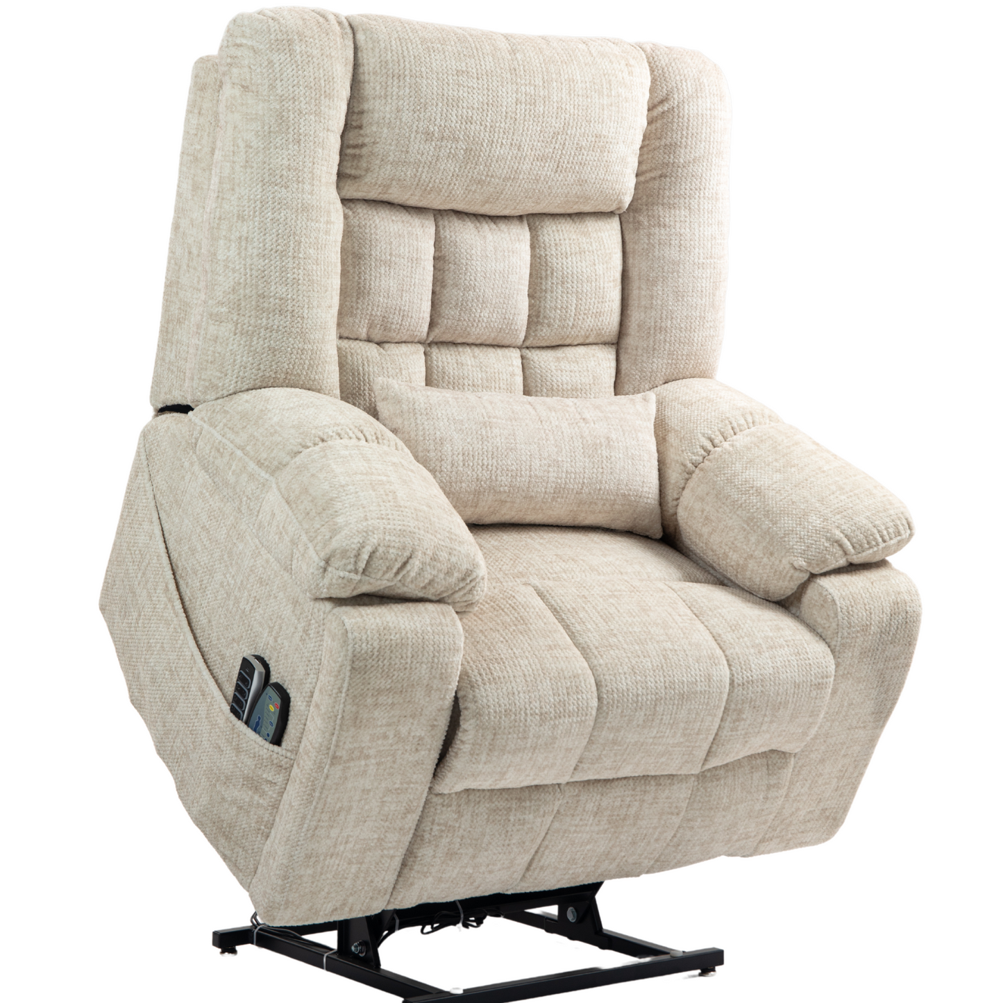 JUUXO Majesty 2.0 Oversized 4-Motor Lay Flat Lift Recliner Chair with Heat & Massage - 400 lb - Cream Chenille