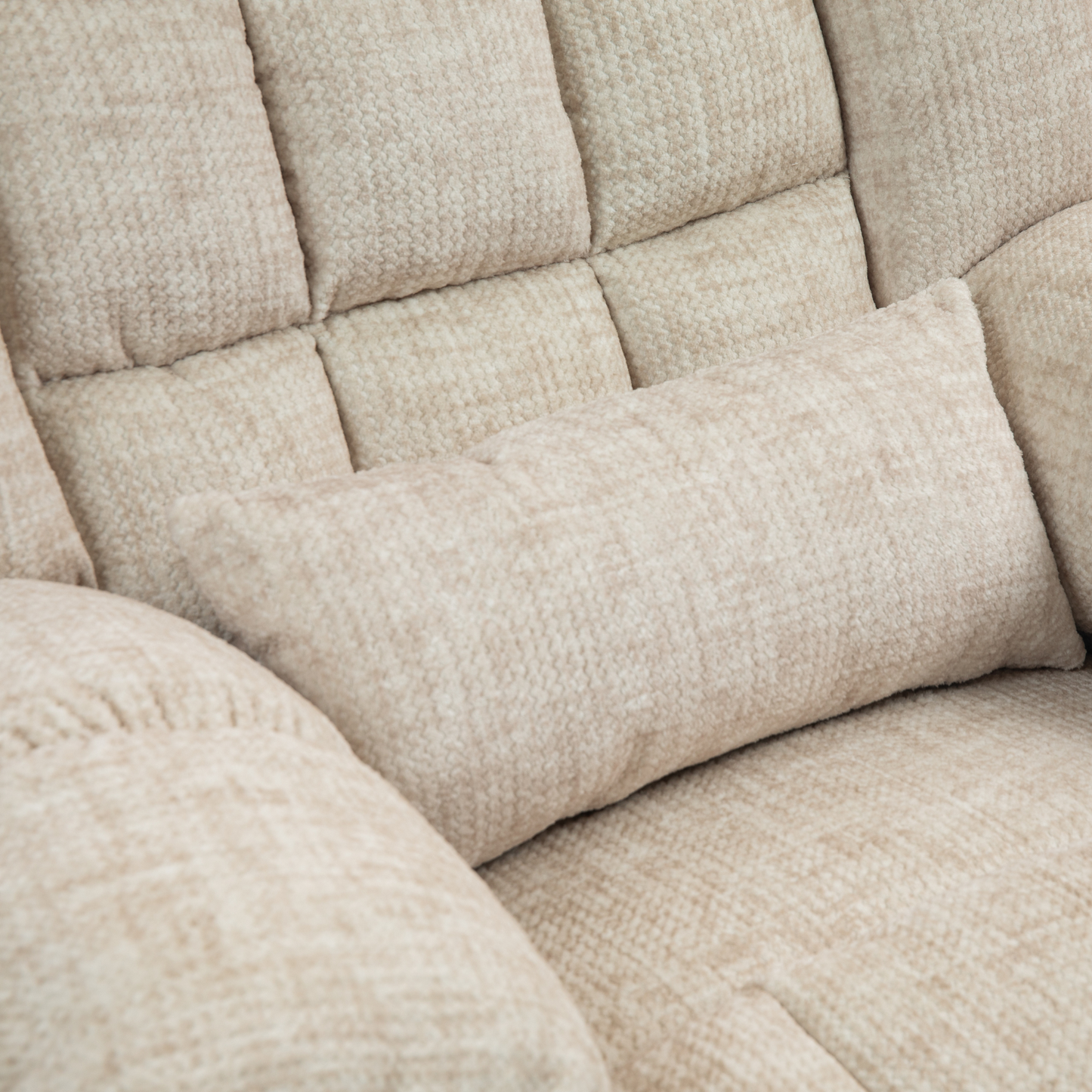 JUUXO Majesty 2.0 Oversized 4-Motor Lay Flat Lift Recliner Chair with Heat & Massage - 400 lb - Cream Chenille
