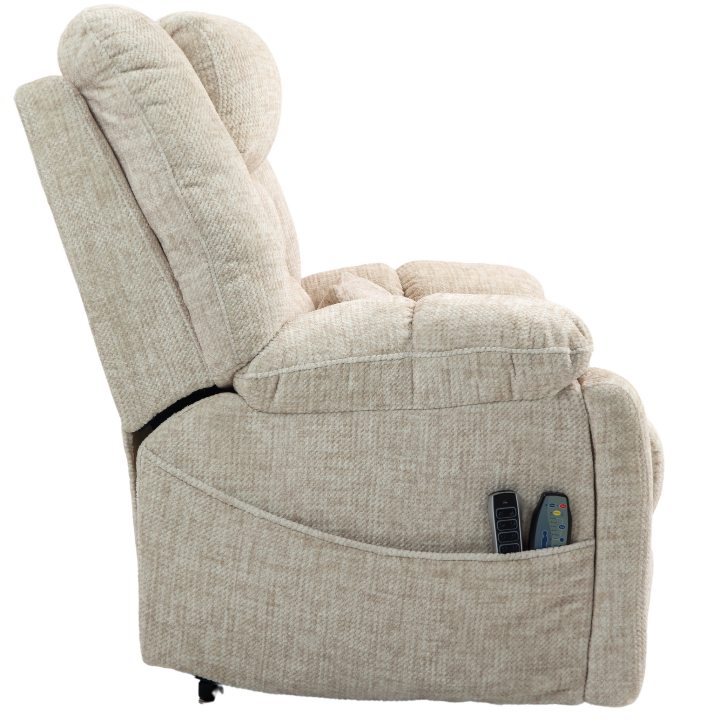 JUUXO Majesty 2.0 Oversized 4-Motor Lay Flat Lift Recliner Chair with Heat & Massage - 400 lb - Cream Chenille